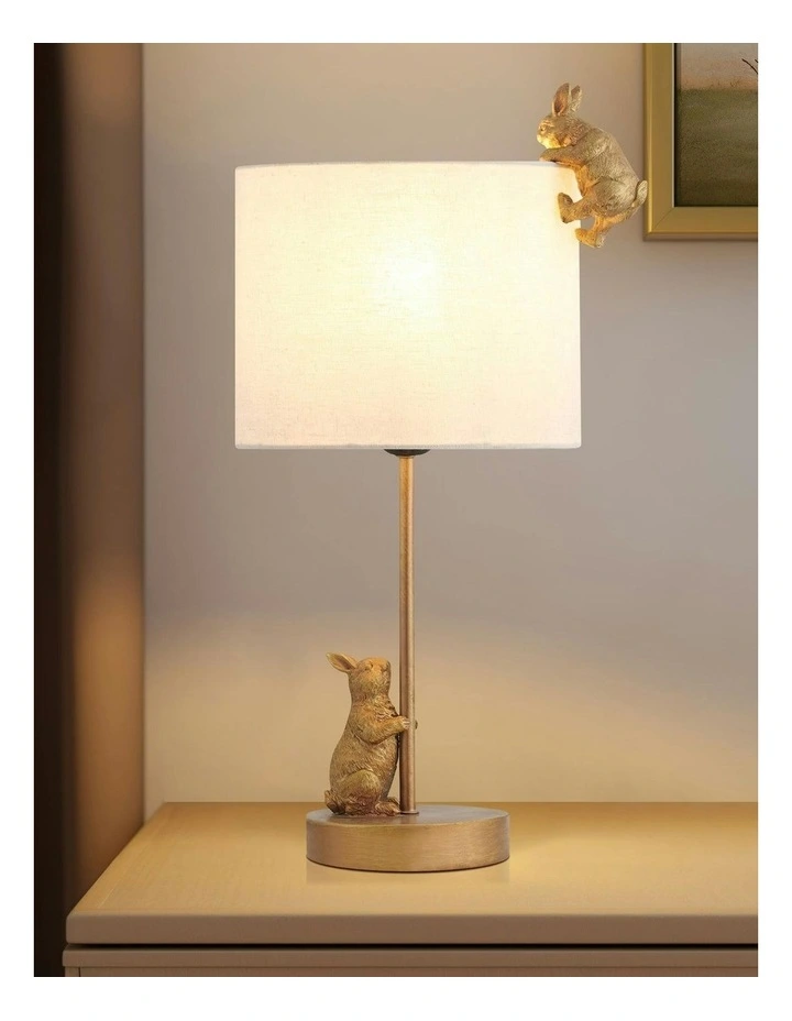 Two Rabbits Playing Table Lamp in Gold/White image 7