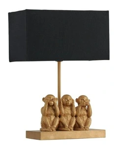 Three Wise Monkeys Table Lamp in Black/Gold