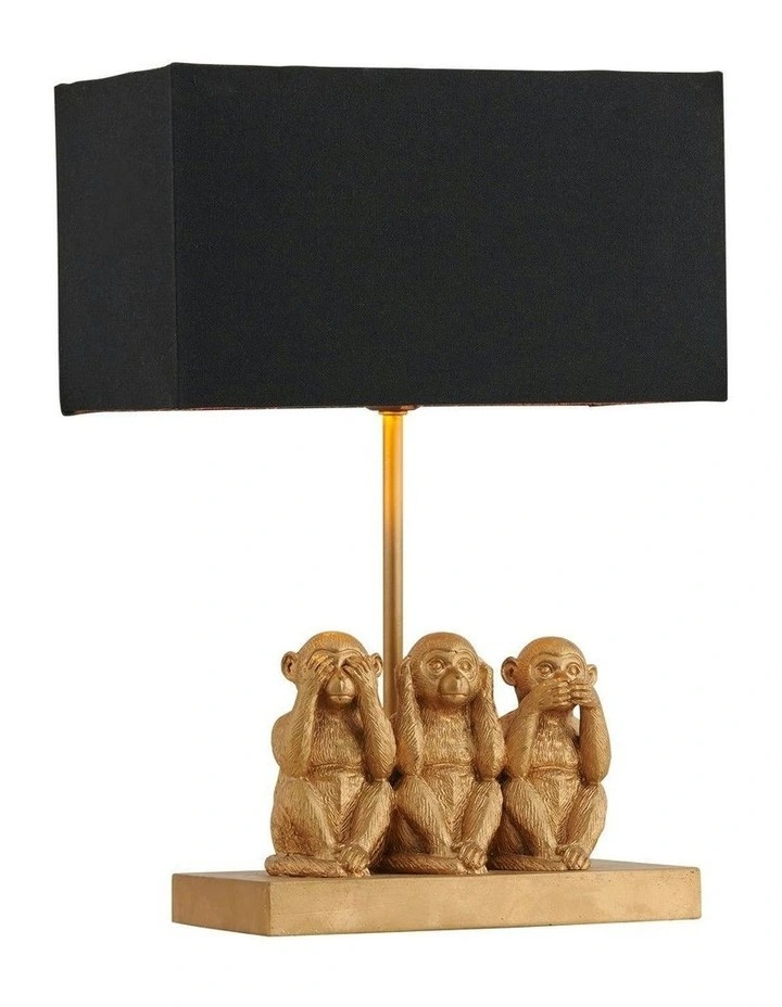 Three Wise Monkeys Table Lamp in Black/Gold image 2