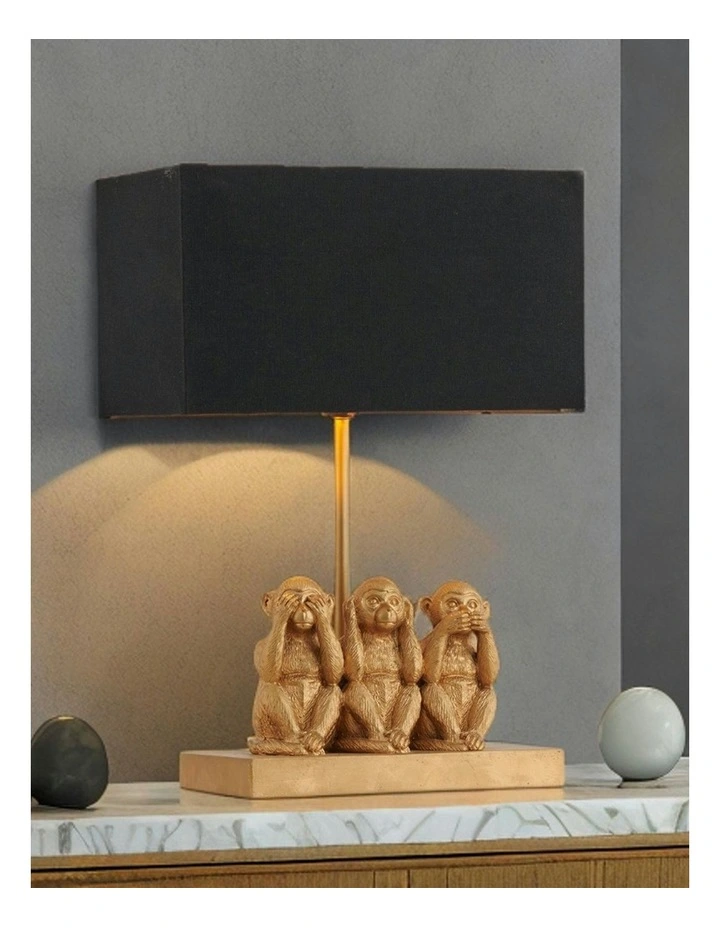 Three Wise Monkeys Table Lamp in Black/Gold image 4