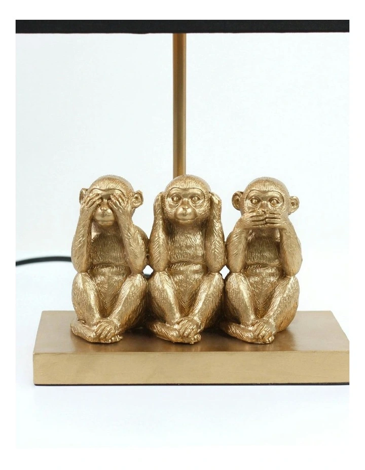 Three Wise Monkeys Table Lamp in Black/Gold image 6