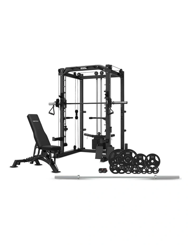 SM-20 6-in-1 Power Rack with Smith And Cable Machine, BN-9 Bench, 100kg Olympic Tri-Grip Weight Plate & Barbell Package image 1