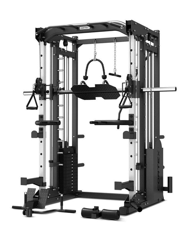 SM-25 6-In-1 Power Rack with Smith & Cable Machine   BN-9 Bench   Ultimate Olympic Bumper Weight Plate & Barbell Package image 2