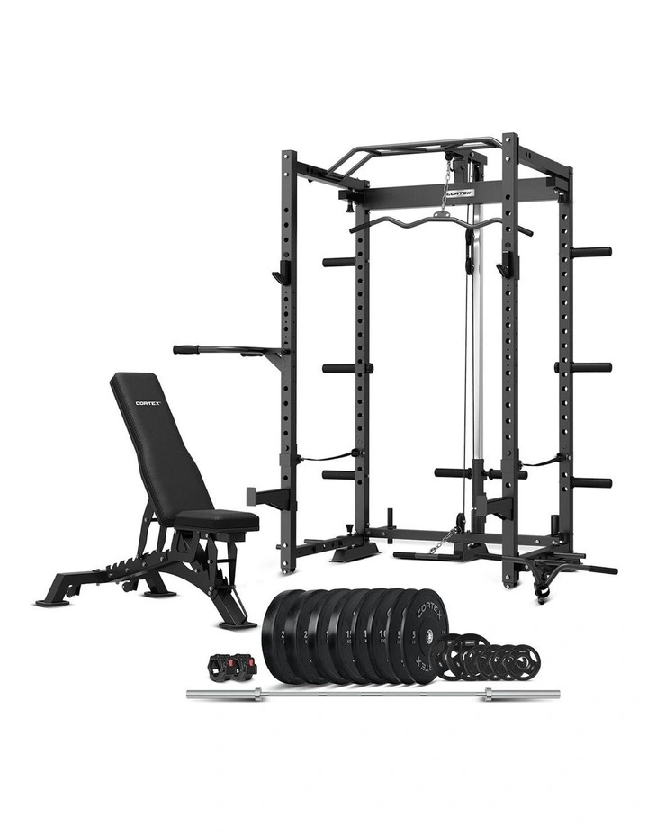 PR4 Folding Power Rack With 130kg Olympic Bumper Set in Black image 1