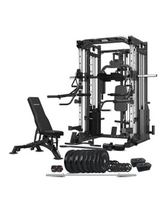 CORTEX SM-25 6-In-1 Power Rack with Smith & Cable Machine   Jammer Arms   Chest Fly   23kg AddOn   Bench   Olympic Bumper Set