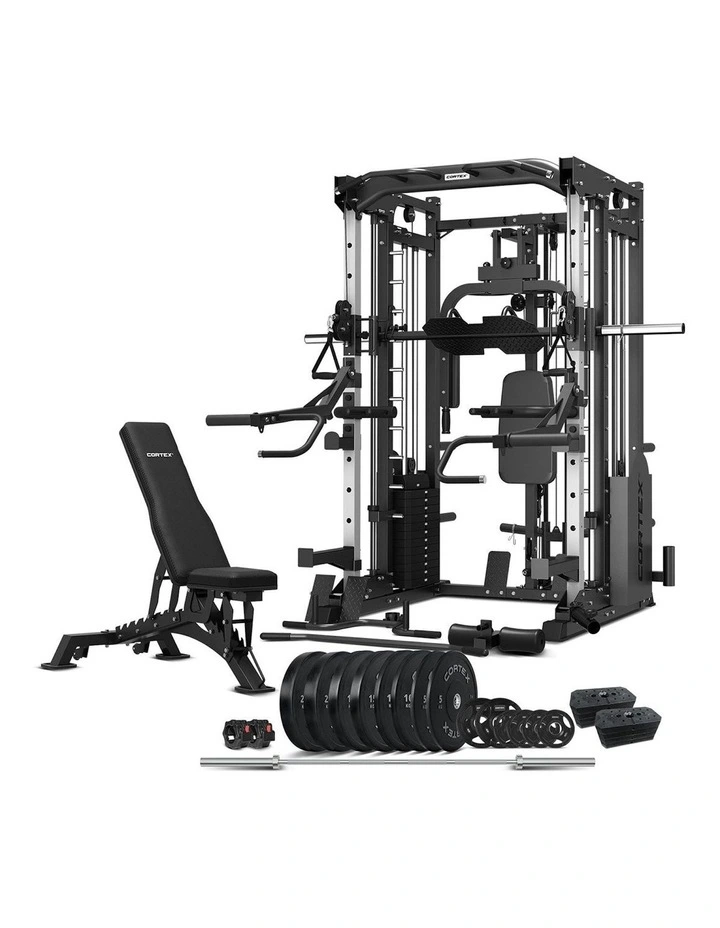CORTEX SM-25 6-In-1 Power Rack with Smith & Cable Machine Jammer Arms Chest Fly 23kg AddOn Bench Olympic Bumper Set image 1