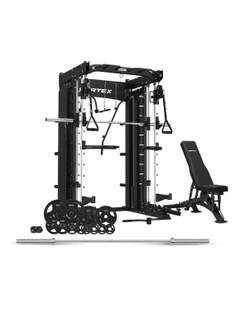 SM26 Multi Gym With 100kg Olympic Tri-Grip Weight Bar and Bench Set in Black