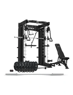 SM26 Multi Gym With 130kg Olympic Bumper Weight, Bar And Bench Set in Black