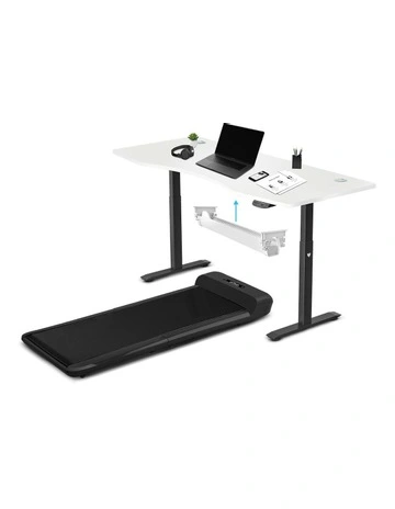 C2 Folding Treadmill With ErgoDesk Automatic Standing Desk + Cable Management Tray in Black