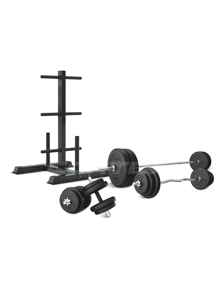 EnduraCast Barbell Weight Set With Tree 90kg in Black image 1
