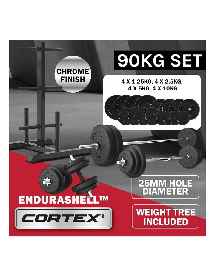 EnduraCast Barbell Weight Set With Tree 90kg in Black image 2