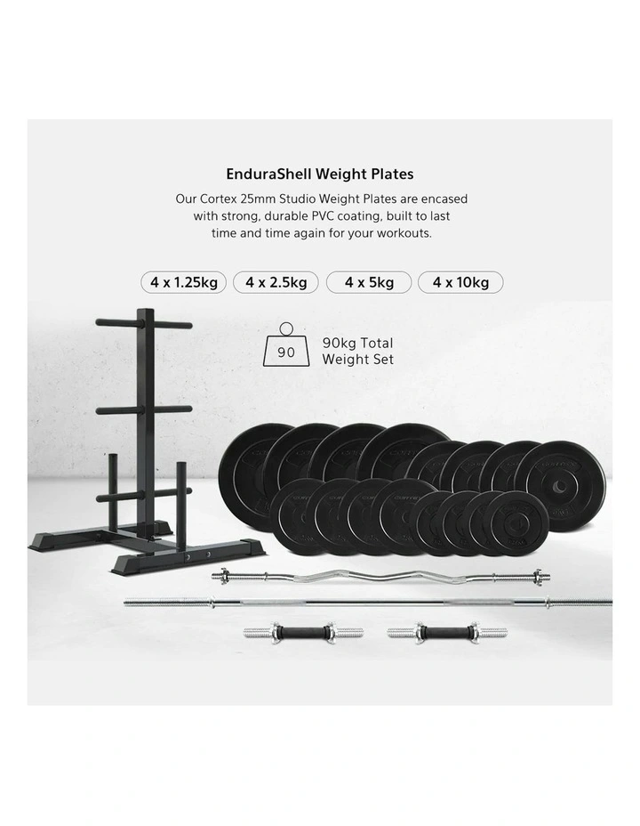 EnduraCast Barbell Weight Set With Tree 90kg in Black image 4