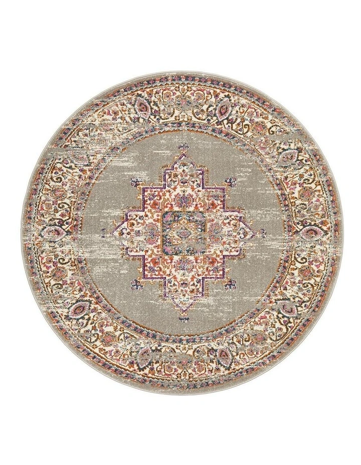 Babylon Round Rug 211 in Grey image 1