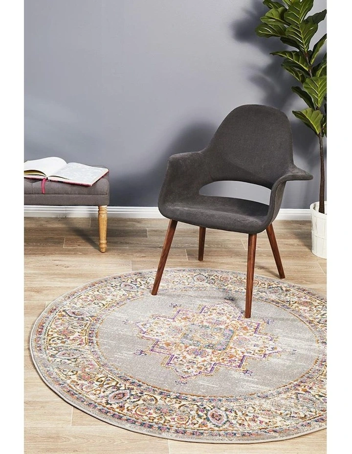 Babylon Round Rug 211 in Grey image 2