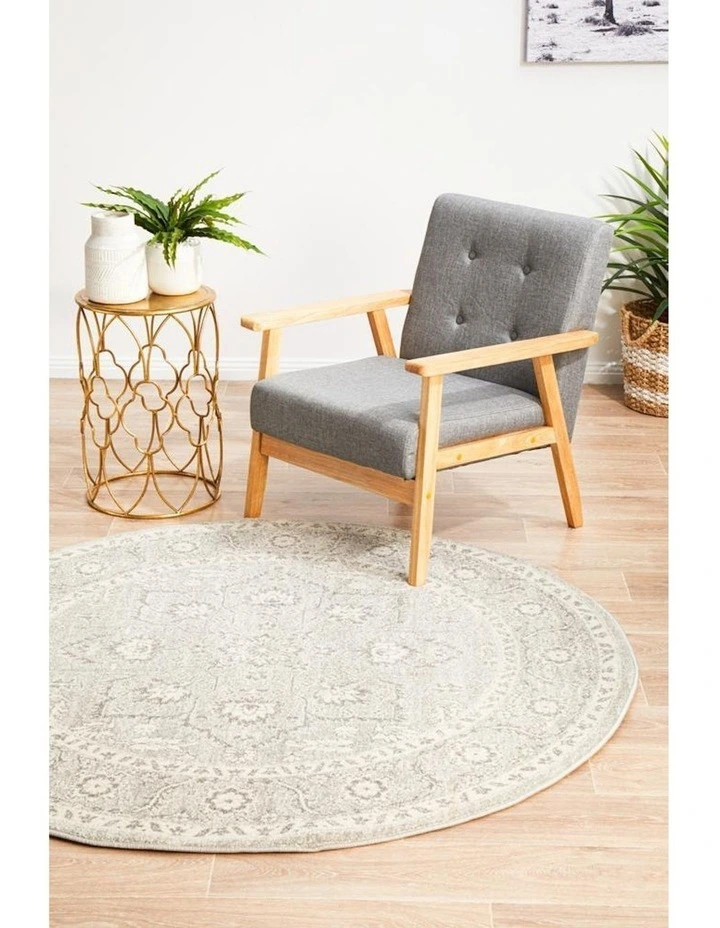 Evoke Flower Transitional Round Rug in Silver image 6