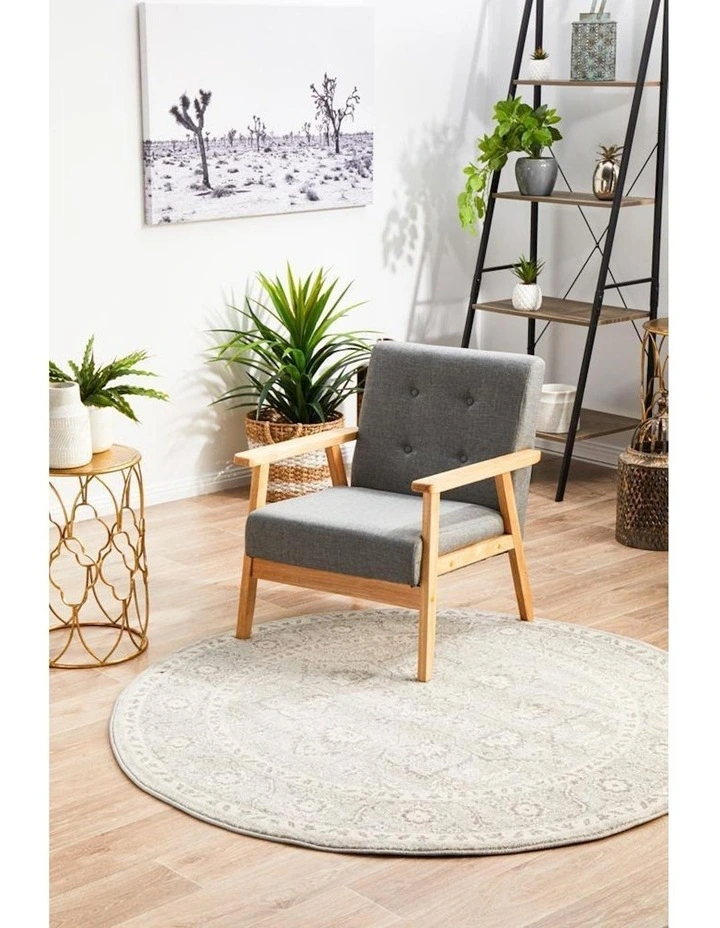 Evoke Flower Transitional Round Rug in Silver image 7