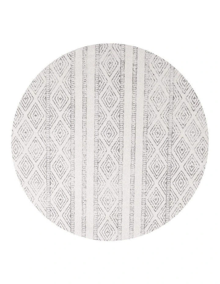 Oasis Salma Tribal Round Rug in White/Grey image 1