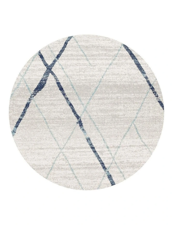 Oasis Noah Contemporary Round Rug in White/Blue image 1