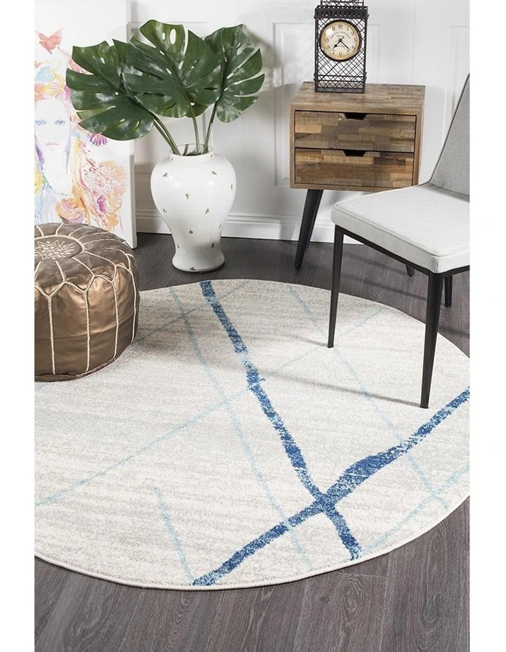 Oasis Noah Contemporary Round Rug in White/Blue image 2