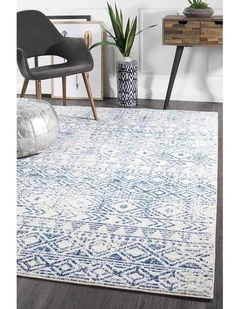 Oasis Ismail Rustic Rug in White Blue