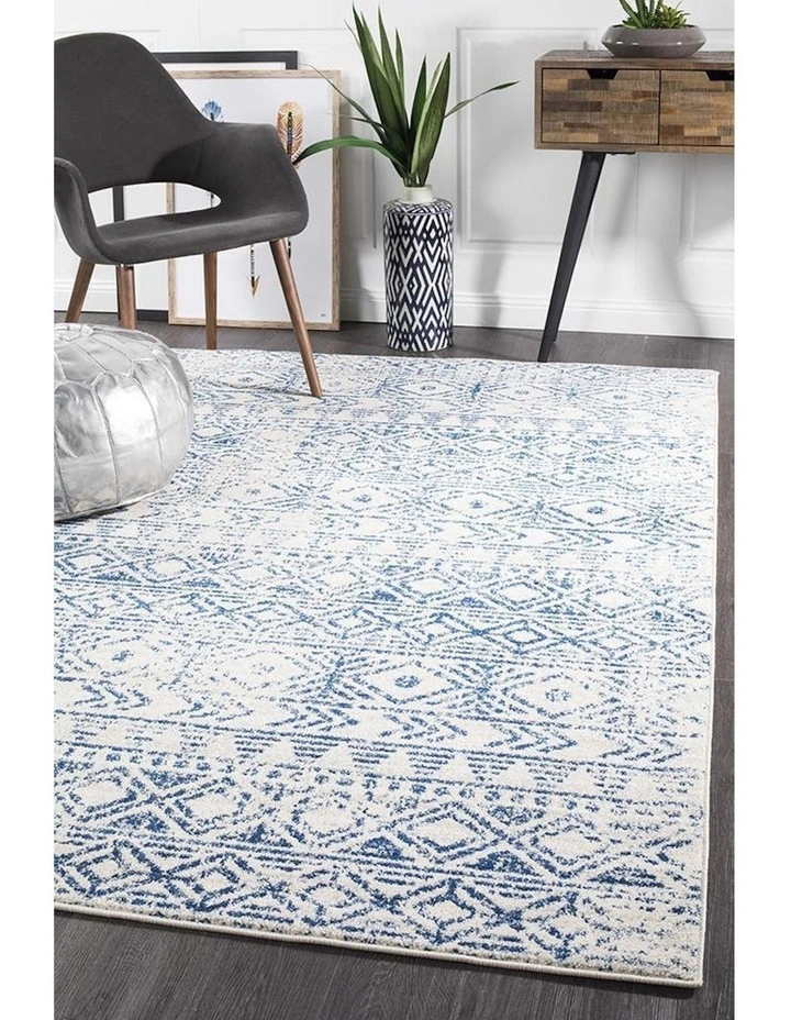 Oasis Ismail Rustic Rug in White Blue image 1