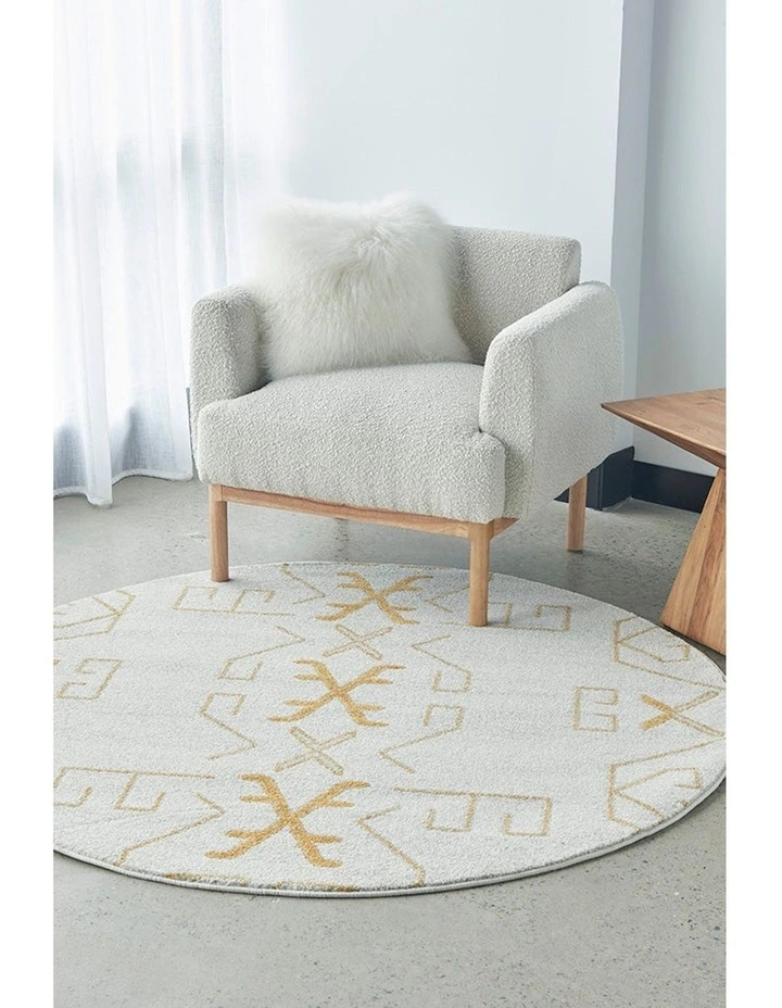 Rug Culture Paradise Cala Round Rug In White/Gold image 2
