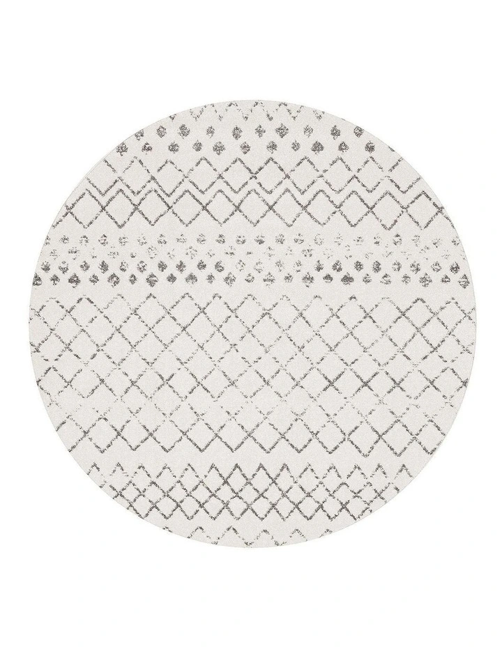 Oasis Selma Tribal Round Rug in White Grey image 1