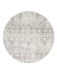 Oasis Ismail Rustic Round Rug in White/Grey