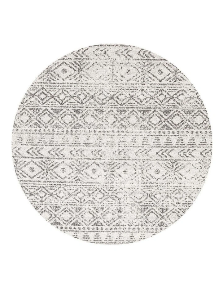 Oasis Ismail Rustic Round Rug in White/Grey image 1