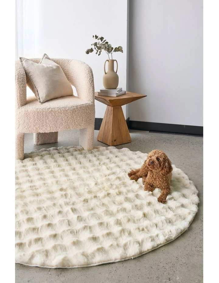 Bubble Round Machine Washable Rug in Natural image 2