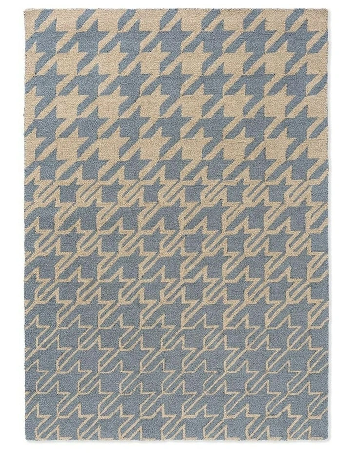 Hound Stooth Washed 455708 Outdoor Rug in Blue image 1