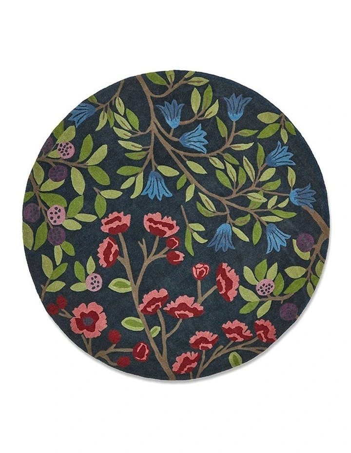 Foraging Round Rug in Indigo image 1