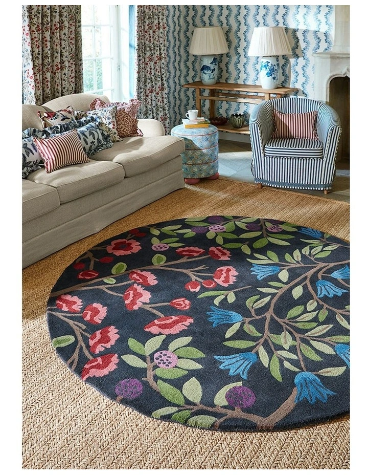 Foraging Round Rug in Indigo image 3