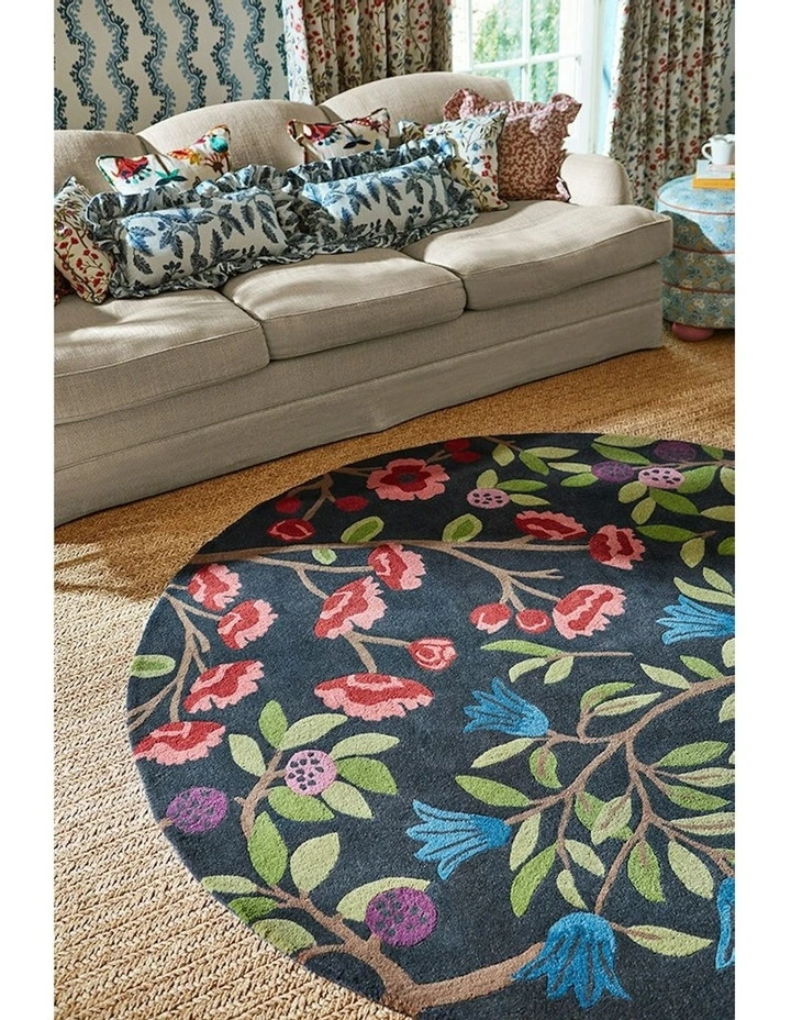 Foraging Round Rug in Indigo image 4
