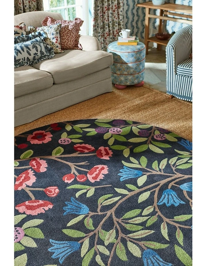 Foraging Round Rug in Indigo image 5