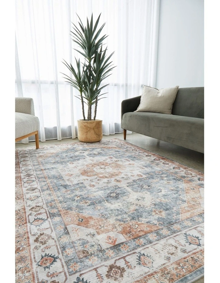 Revive Dawn Putty Washable Rug in Blue image 2