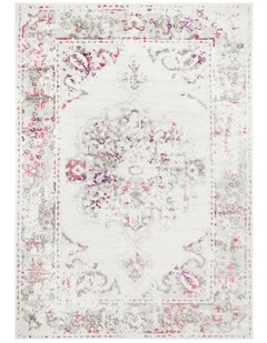 Metro Transitional Rug in White Pink Grey
