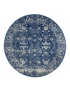 Evoke Oasis Navy Transitional Round Rug In Navy