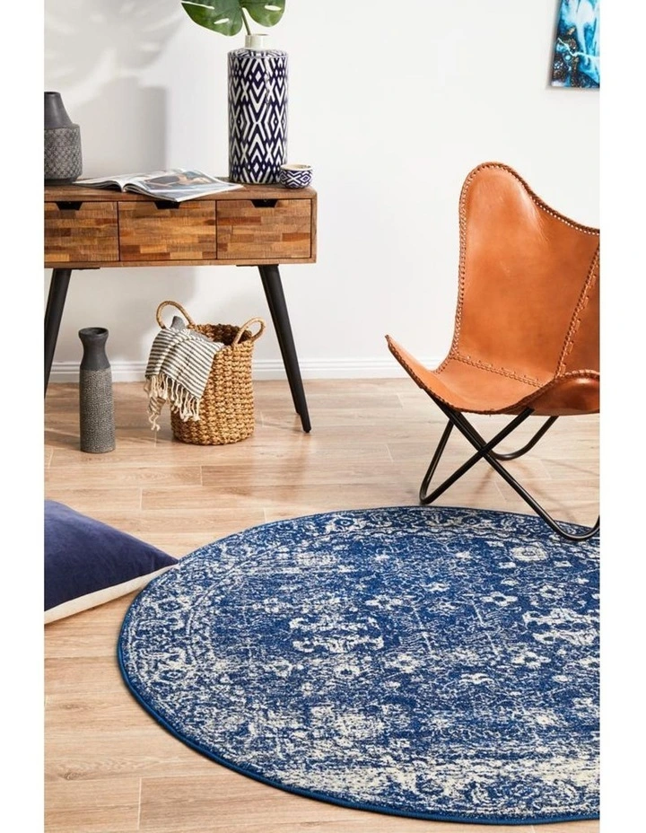 Evoke Oasis Navy Transitional Round Rug In Navy image 4