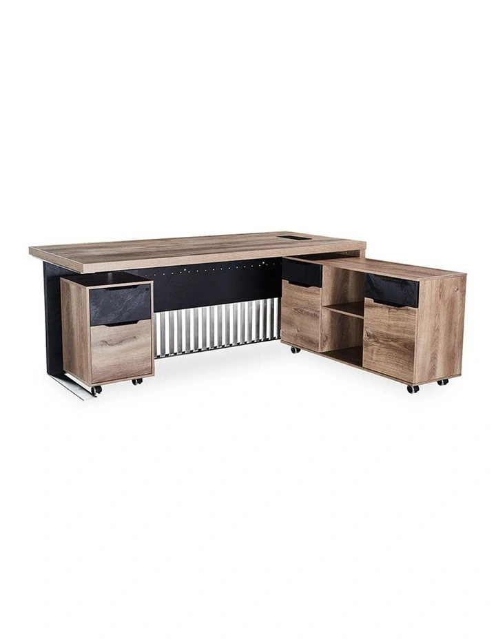 Aftan Executive Office Desk With Pedestal & Mobile Right Return 1.8M Mahogany Black image 4