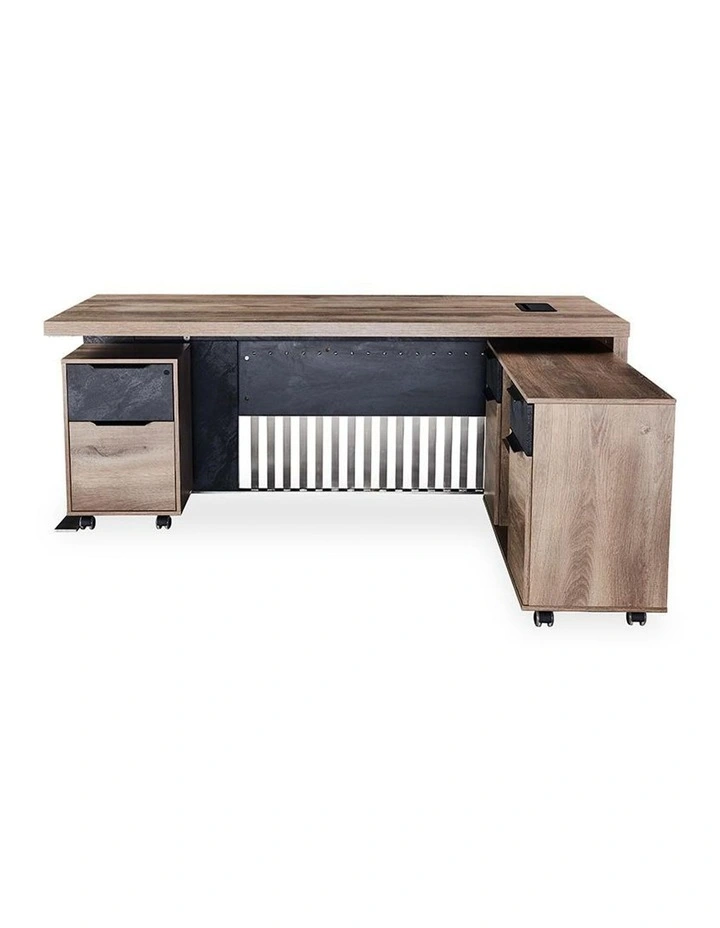 Aftan Executive Office Desk With Pedestal & Mobile Right Return 1.8M Mahogany Black image 5