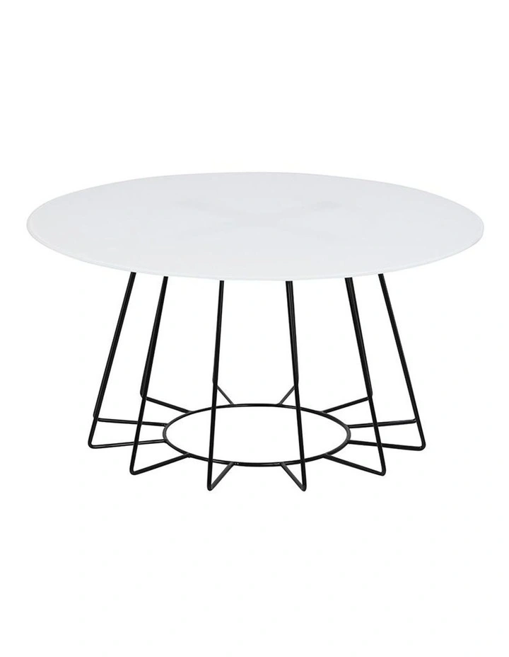 Cyrus Glass Coffee Table 80cm in White & Black image 2