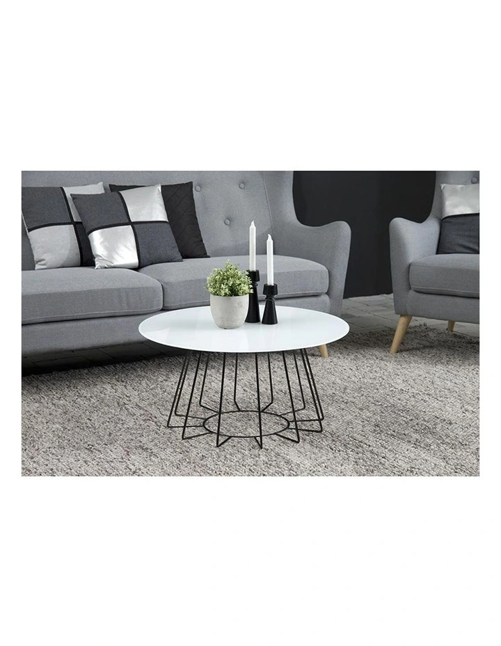 Cyrus Glass Coffee Table 80cm in White & Black image 3