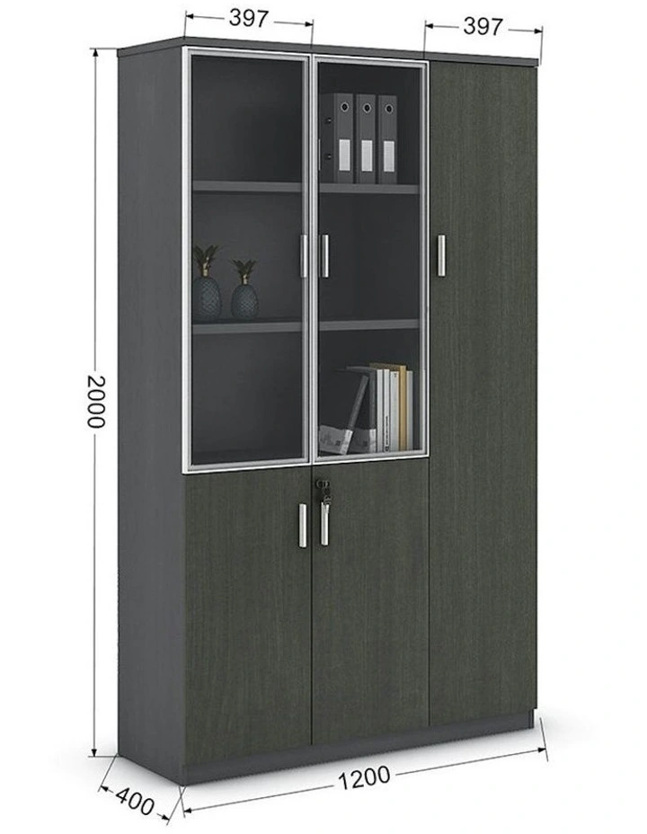 Matees 3 Doors Display Cabinet 1.2M Grey/Brown image 3