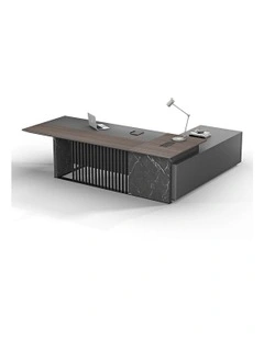 MADEIRA Executive Desk Left Return 220cm in Hazelnut/Grey