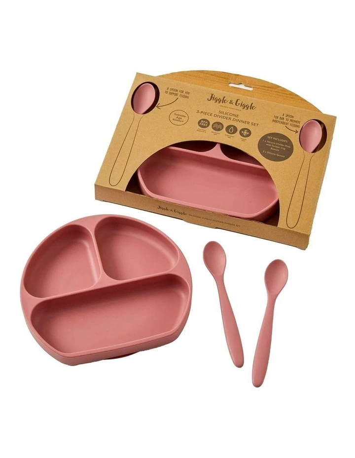 Jiggle & Giggle In the Meadow Silicone Divider Dinner Feeding Set 3 Piece in Assorted image 1