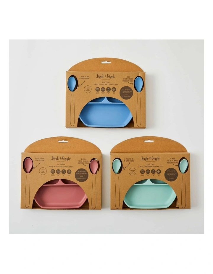 Jiggle & Giggle In the Meadow Silicone Divider Dinner Feeding Set 3 Piece in Assorted image 2