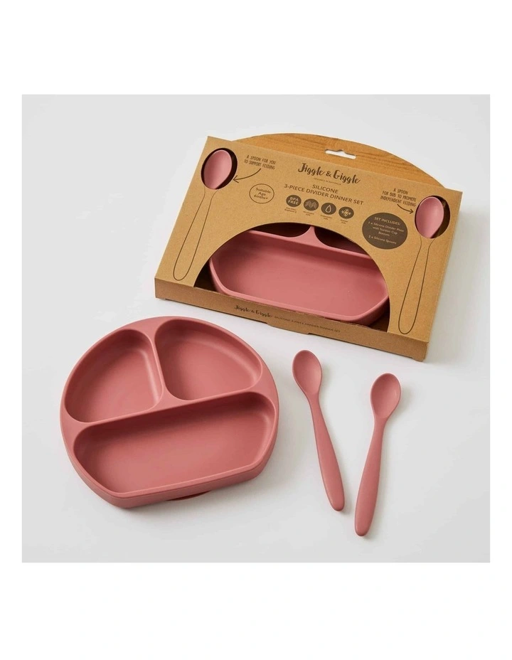 Jiggle & Giggle In the Meadow Silicone Divider Dinner Feeding Set 3 Piece in Assorted image 3