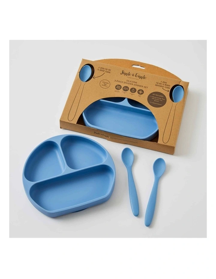 Jiggle & Giggle In the Meadow Silicone Divider Dinner Feeding Set 3 Piece in Assorted image 4