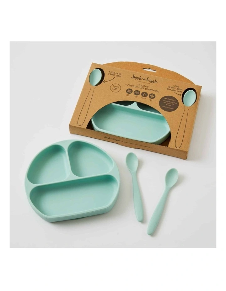 Jiggle & Giggle In the Meadow Silicone Divider Dinner Feeding Set 3 Piece in Assorted image 5